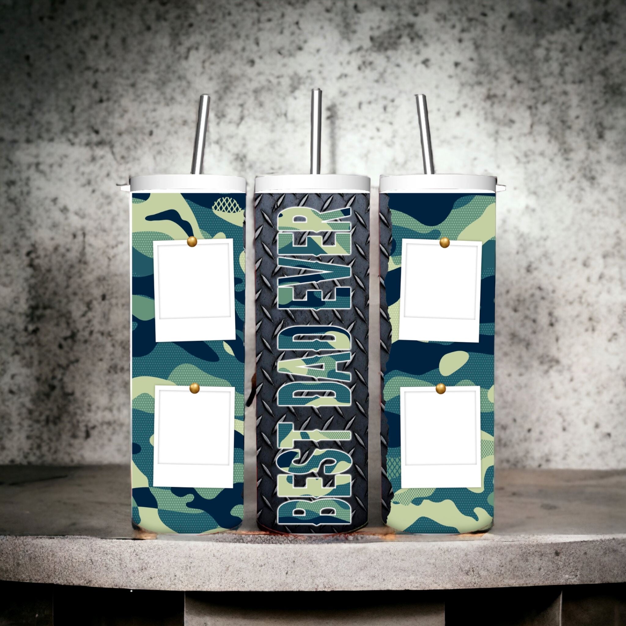 Best dad ever camo photo tumbler