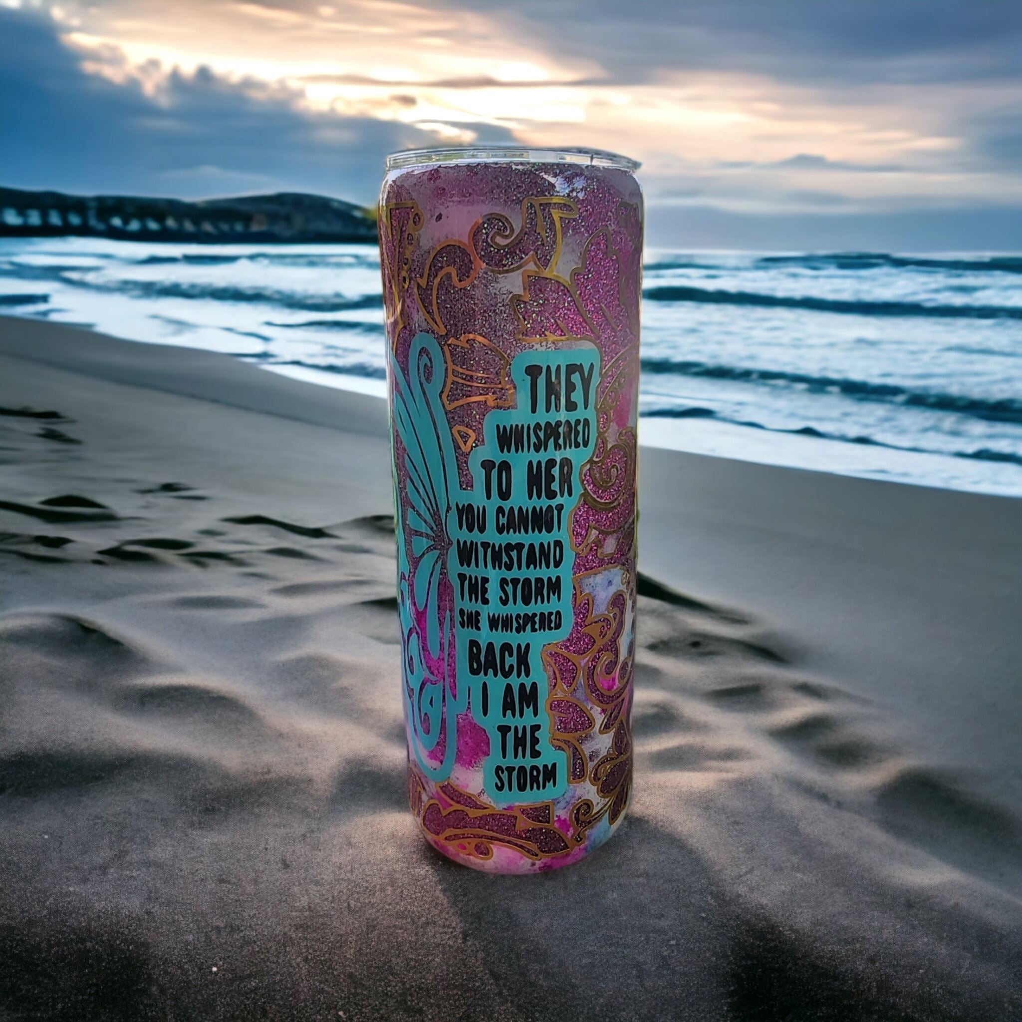 Butterfly qouted glitter tumbler Gravesfamilycreations