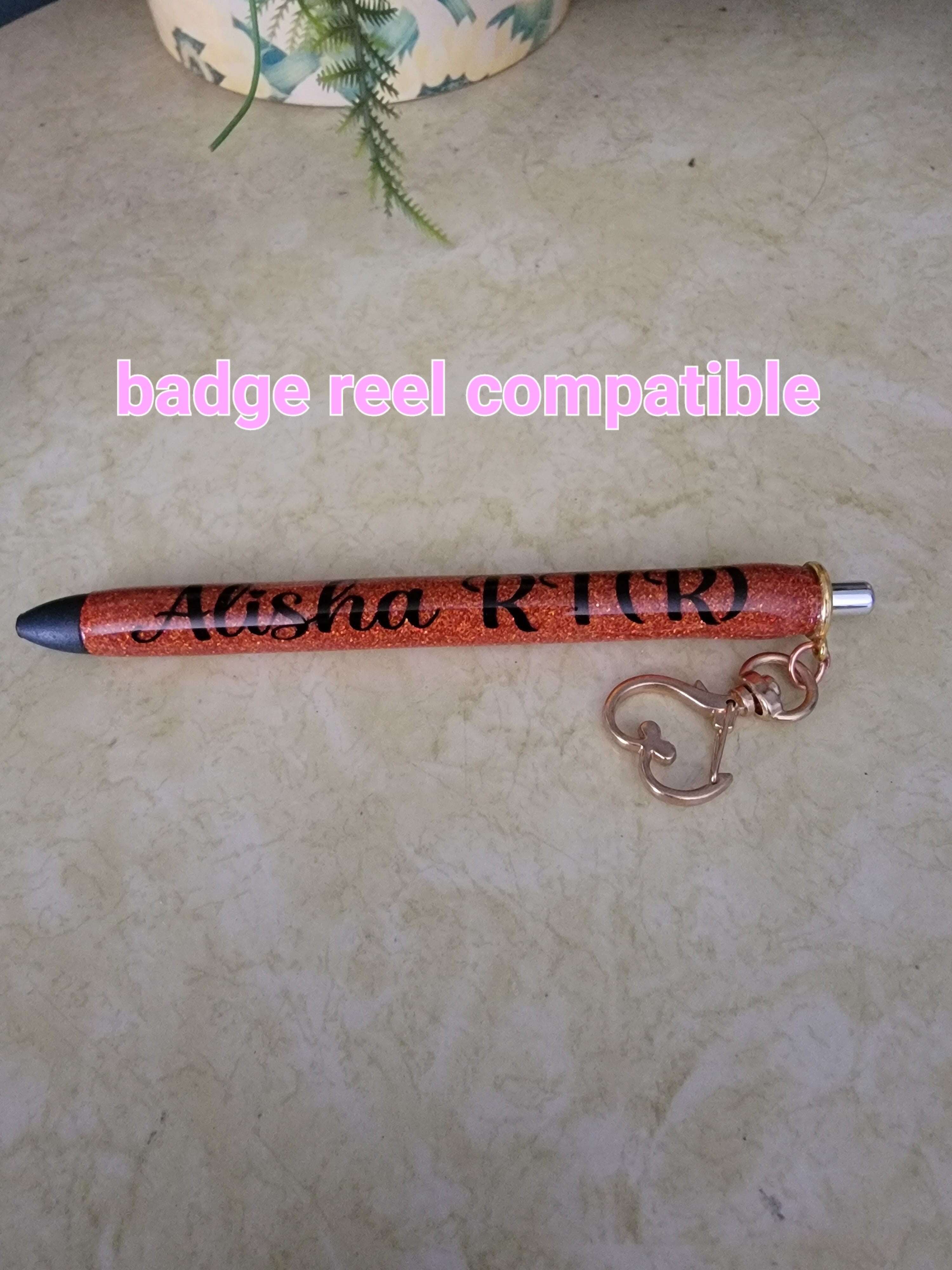 Custom glitter pens badge reel compatable